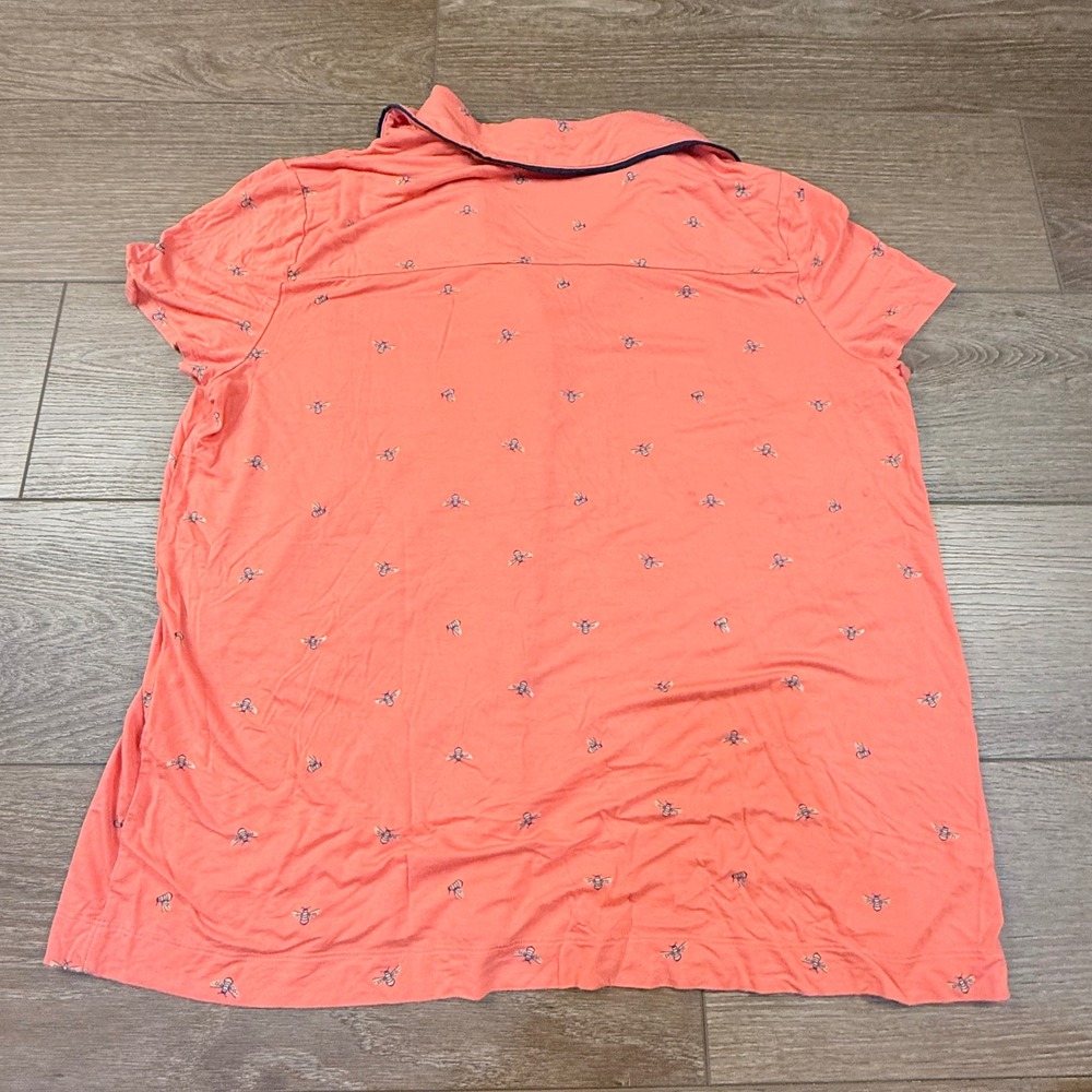 Soma Pajama Set Coral Bee Print Short Sleeve Top L, Capri Bottom XL Lightweight - Picture 8 of 16